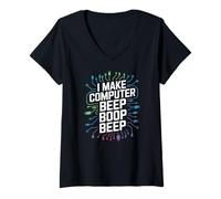Mujer Hago Beep Boop Beep Ingeniero de Redes Camiseta Cuello V