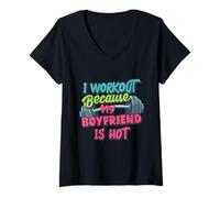 Mujer Hago Ejercicio Porque mi Novio es Caliente, Gimnasio de Mujeres Divertido Camiseta Cuello V