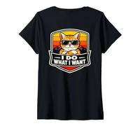 Mujer Hago lo Que Quiero, Amante del dueño de un Gato, Divertido, Retro, Broma Vintage Camiseta Cuello V
