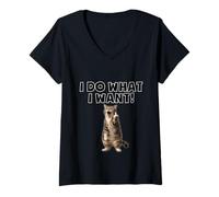 Mujer Hago lo Que Quiero Gato Dedo Medio Camiseta Cuello V