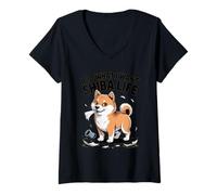 Mujer Hago lo Que Quiero - Shiba Life Retro Cartoon Dog Camiseta Cuello V