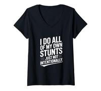 Mujer Hago Todas mis propias Acrobacias Simplemente no intencionalmente Humor Camiseta Cuello V