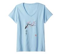Mujer Haiku 5-7-5 Poesía Japonés Cerezo Flor Sakura Arte Camiseta Cuello V