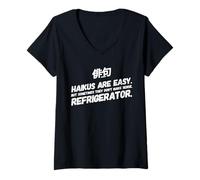 Mujer Haiku - Camisa de Nevera con poemas de poesía Japonesa Camiseta Cuello V