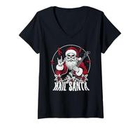 Mujer Hail Santa Heavy Guitarra Happy Solstice Anti Christmas Rock Camiseta Cuello V