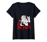 Mujer Hail Santa Sleigher Heavy Metal Navidad Navidad Rock & Roll Camiseta Cuello V