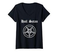 Mujer Hail Satan - Camiseta Pentagrama del Diablo 666 Camiseta Cuello V