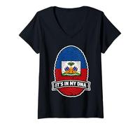 Mujer Haití Está En Mi ADN Huella Digital Orgullo del Día de la Bandera de Haití Camiseta Cuello V