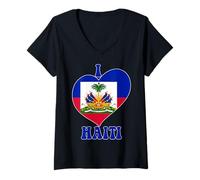 Mujer Haitian Pride I Love Port-Au-Prince Bandera de Haití con diseño de corazón Camiseta Cuello V