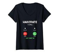 Mujer Hakodate está Llamando y Debo IR a Japón Viajando Camiseta Cuello V