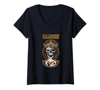 Mujer Halloqueen Skull Queen Spooky Season Crown Gift Camiseta Cuello V
