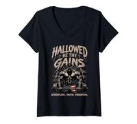 Mujer Hallowed Be Thy Gains Halterofilia Fitness USA Culturista Camiseta Cuello V