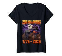 Mujer Halloween 250 Aniversario Monster Truck Halloween Camiseta Cuello V