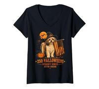 Mujer Halloween 250 Aniversario Shih Tzu Amante de los Perros Halloween Camiseta Cuello V