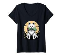 Mujer Halloween American Eskimo Dog Perro Esquimal Americano Camiseta Cuello V