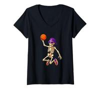 Mujer Halloween Basketball Skeleton Teens Spooky Basketball Player Camiseta Cuello V