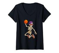 Mujer Halloween Basketball Skeleton Teens Spooky Basketball Player Camiseta Cuello V
