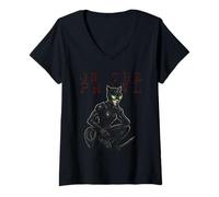 Mujer Halloween Black Cat Ops On The Prowl - Gato Negro para Mujer Camiseta Cuello V
