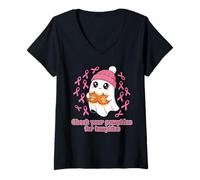 Mujer Halloween Breast Cancer Check Your Pumpkins for Lumpkins Camiseta Cuello V