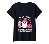 Mujer Halloween Breast Cancer Women in October We Wear Pink Camiseta Cuello V