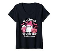 Mujer Halloween Breast Cancer Women in October We Wear Pink Camiseta Cuello V