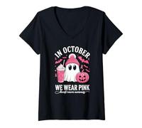 Mujer Halloween Breast Cancer Women in October We Wear Pink Camiseta Cuello V