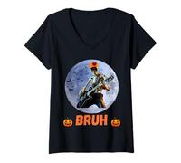 Mujer Halloween Bruh Esqueleto balanceándose bajo la Luna Llena Camiseta Cuello V