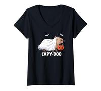Mujer Halloween Capybara Capy Boo Camiseta Cuello V