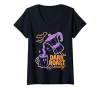 Mujer Halloween Coffee Dark Roast Society Moka Pot Humor Camiseta Cuello V