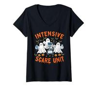 Mujer Halloween Enfermera de la UCI Fantasma Unidad de Cuidados Camiseta Cuello V