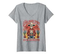 Mujer Halloween Esqueleto Vaquero Cultura Mexicana Camiseta Cuello V