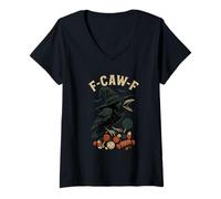 Mujer Halloween F Caw F Crow Mujeres F-Caw-F Negro Bird Witch Candy Camiseta Cuello V