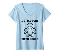 Mujer Halloween Funny Quote i Still Play with Dolls Voodoo Doll Camiseta Cuello V
