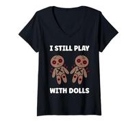 Mujer Halloween Funny Quote i Still Play with Dolls Voodoo Doll Camiseta Cuello V