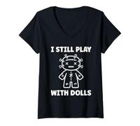 Mujer Halloween Funny Quote i Still Play with Dolls Voodoo Doll Camiseta Cuello V