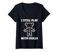 Mujer Halloween Funny Quote i Still Play with Dolls Voodoo Doll Camiseta Cuello V
