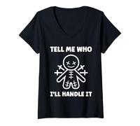 Mujer Halloween Funny Quote Tell me Who Voodoo Doll Camiseta Cuello V