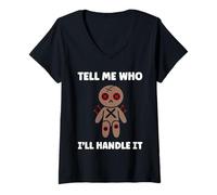 Mujer Halloween Funny Quote Tell me Who Voodoo Doll Camiseta Cuello V