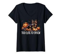 Mujer Halloween German Shepherd Puppy Is Too Cute To Spook Camiseta Cuello V