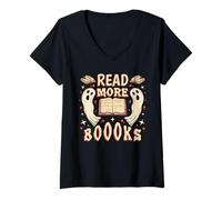 Mujer Halloween Ghost Boo Books Read Booooks Librarian Halloween Camiseta Cuello V