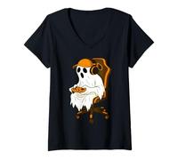 Mujer Halloween Ghost Gamer Gaming Videojuego Niños Niñas Niños Camiseta Cuello V