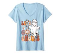 Mujer Halloween Ghost Let's Go Ghouls Funny October Saying Camiseta Cuello V