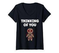 Mujer Halloween Horror Funny Quote Thinking of You Voodoo Doll Camiseta Cuello V