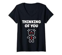 Mujer Halloween Horror Funny Quote Thinking of You Voodoo Doll Camiseta Cuello V