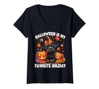 Mujer Halloween Is My Favorite Holiday Cute Halloween Schnauzer Camiseta Cuello V