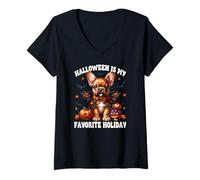 Mujer Halloween Is My Favorite Holiday For French Bulldog Mom Camiseta Cuello V