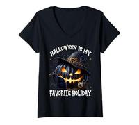 Mujer Halloween Is My Favorite Holiday For Witches Mystic Cat Camiseta Cuello V
