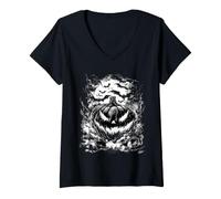 Mujer Halloween Kürbis Horror Vollmond Grusel Motiv Camiseta Cuello V