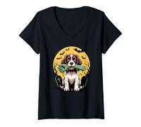 Mujer Halloween Luna Zombie English Springer Spaniel Sprocker Camiseta Cuello V
