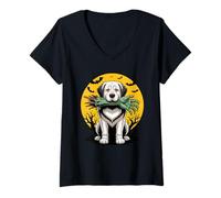 Mujer Halloween Luna Zombie Great Pyrenees Pyrenean Mountain Dog Camiseta Cuello V